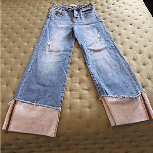 Trendy Distressed Blue Flare Jeans